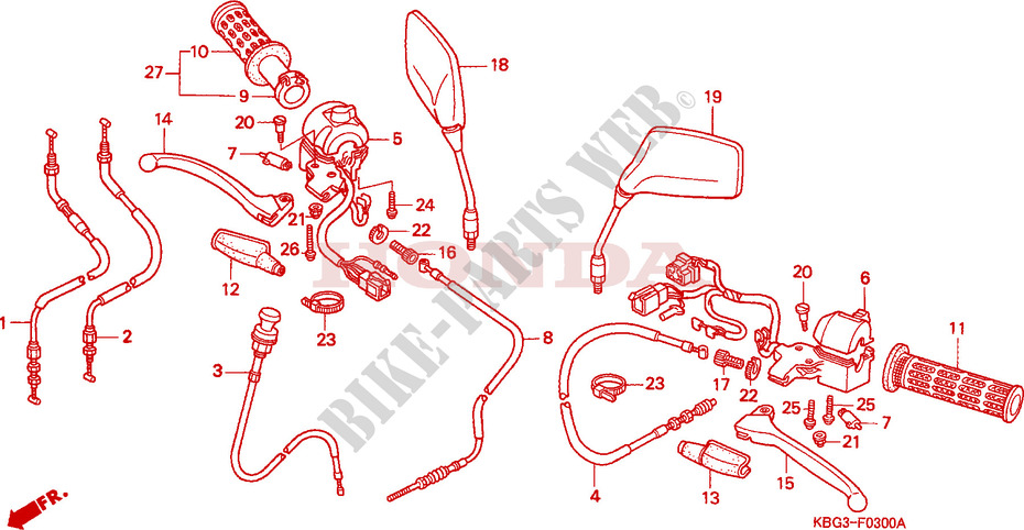 LEVIER DE GUIDON/COMMUTATEUR/CABLE(1) pour Honda CB 250 NIGHTHAWK de 1992