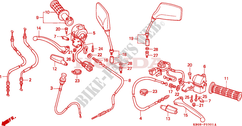 LEVIER DE GUIDON/COMMUTATEUR/CABLE(2) pour Honda CB 250 TWO FIFTY PAYO de 1994
