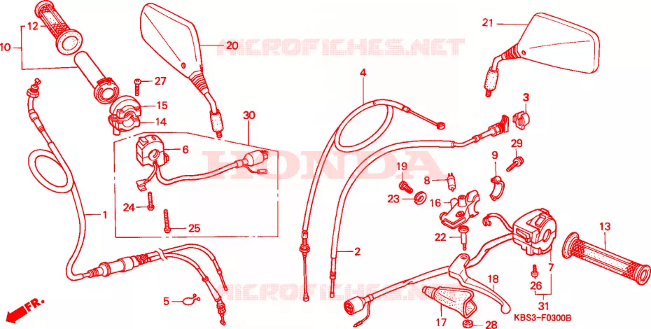 LEVIER DE GUIDON - CABLE - COMMODO Honda MOTO 125 NSR 1994  NSR125RP