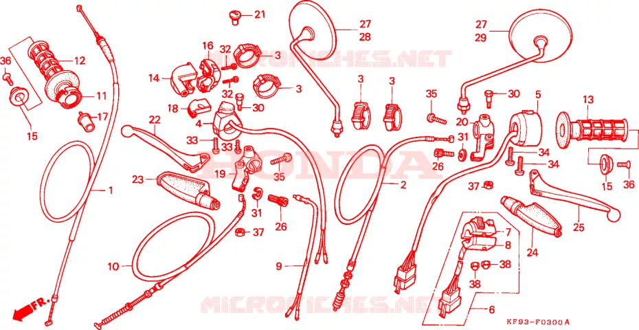 LEVIER DE GUIDON - CABLE - COMMODO Honda MOTO 185 XL 1992  XL185SL