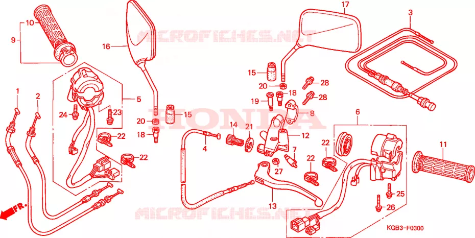 LEVIER DE GUIDON - CABLE - COMMODO Honda MOTO 125 SHADOW 2000  VT125C2Y