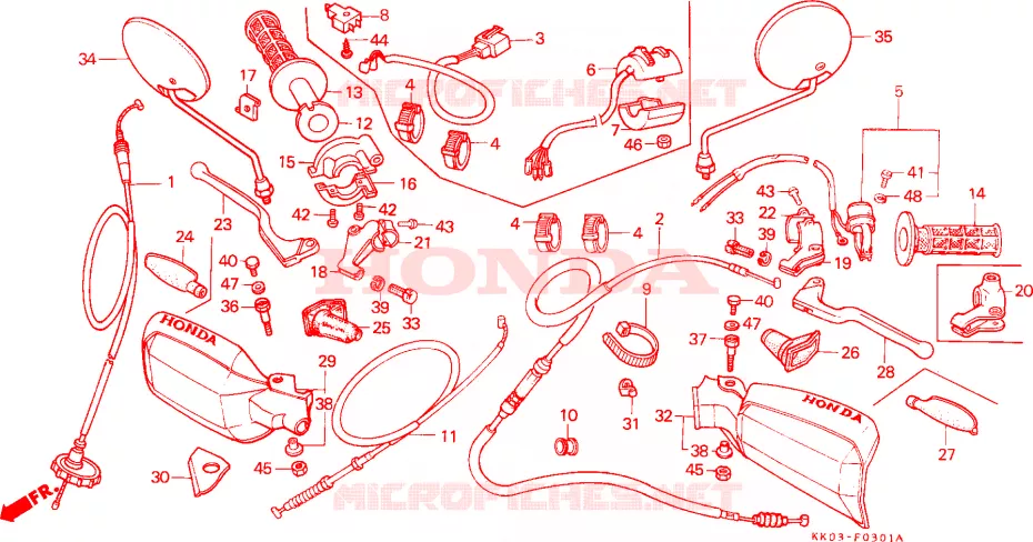 LEVIER DE GUIDON/COMMUTATEUR/CABLE(2) Honda MOTO 200 XR 1990  XR200RL