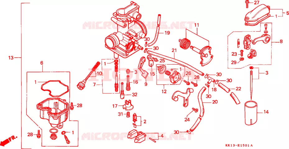 CARBURATEUR (XR250RG/RH/RJ/RK/RL/RM) Honda MOTO 250 XR 1991  XR250RM