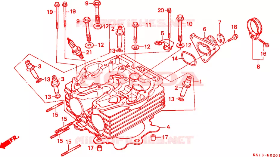 CULASSE (XR250RG/RH/RJ/RK/RL/RM) Honda MOTO 250 XR 1988  XR250RJ