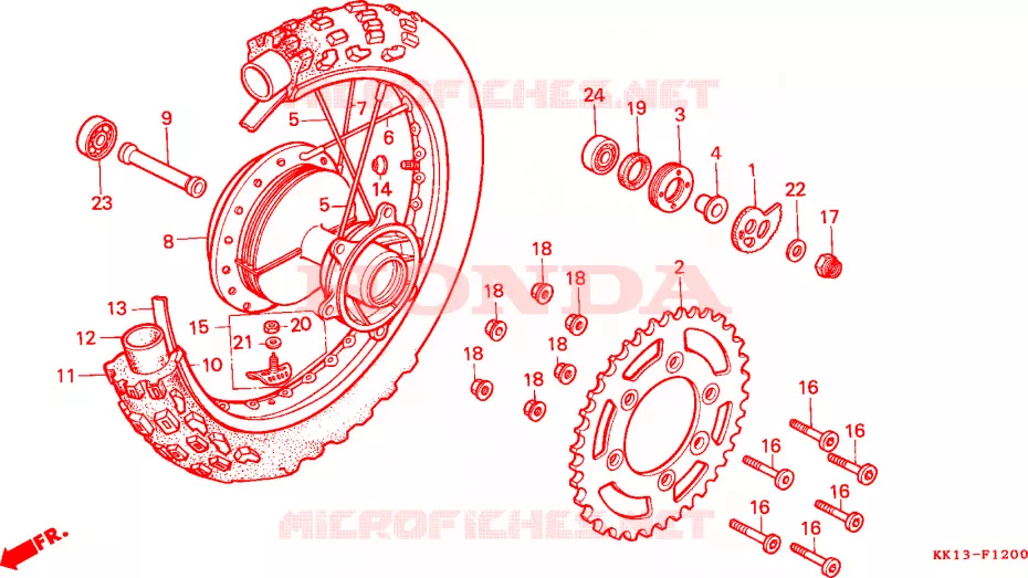 ROUE ARRIERE (XR250RE/RF/RG/RH/RJ/RK) Honda MOTO 250 XR 1984  XR250RE