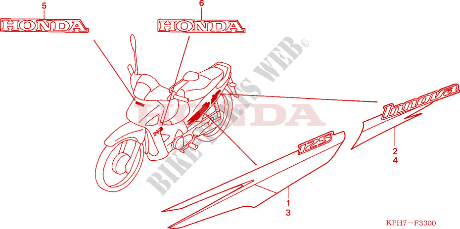 RAYURE/MARQUE(ANF1253/5/6) pour Honda INNOVA 125 de 2004