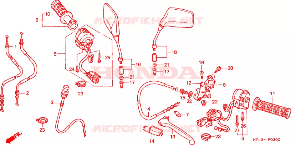 LEVIER DE GUIDON - CABLE - COMMODO Honda MOTO 250 CB 2001  CB2501