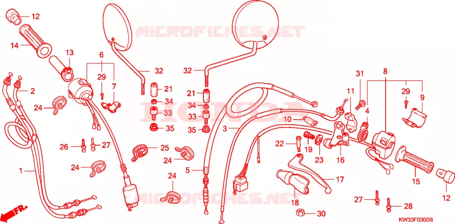 LEVIER DE GUIDON - CABLE - COMMODO Honda MOTO 250 NX 1993  NX2502P