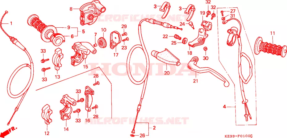 LEVIER DE GUIDON - CABLE - COMMODO Honda MOTO 250 CR 1993  CR250RP