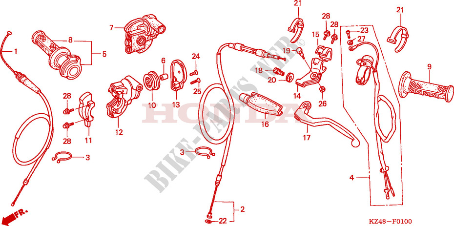 LEVIER DE GUIDON/COMMUTATEUR/CABLE(CR125R2,3) pour Honda CR 125 R de 2003