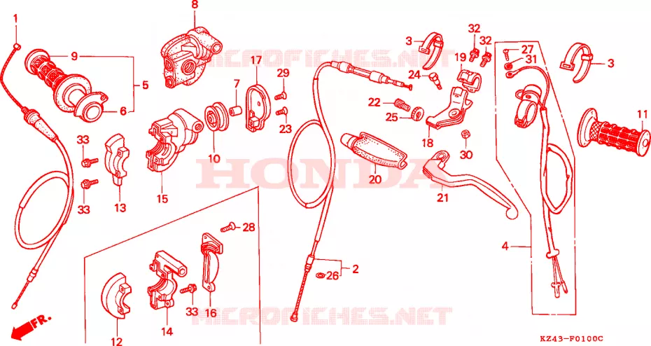 LEVIER DE GUIDON - CABLE - COMMODO Honda MOTO 125 CR 1997  CR125RV
