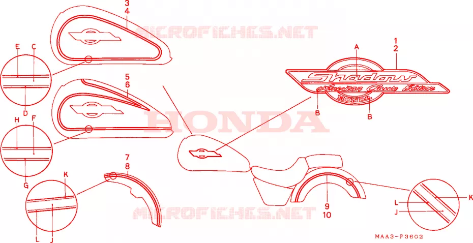 AUTOCOLLANTS (VT1100C2) Honda MOTO 1100 SHADOW 1995  VT1100C2S