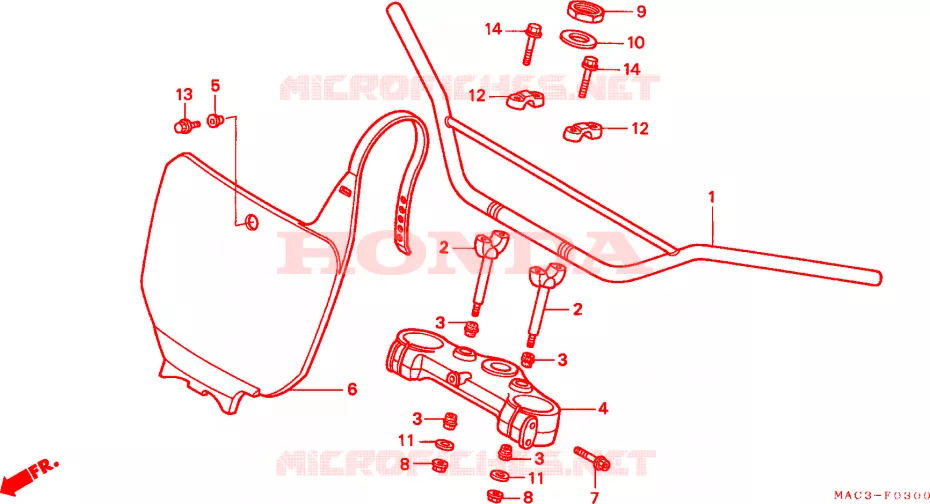 GUIDON - TE DE FOURCHE Honda MOTO 500 CR 1998  CR500RW