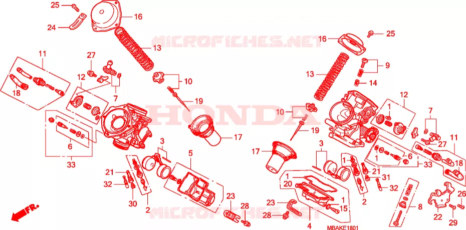 CARBURATEUR (PIECES CONSTITUTIVES) Honda MOTO 750 SHADOW 2001  VT750CD31