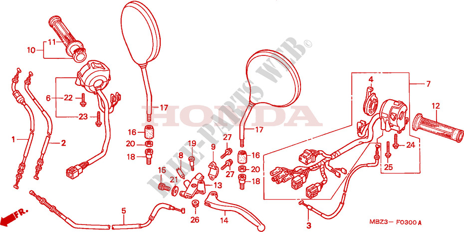 LEVIER DE GUIDON/COMMUTATEUR/ CABLE(1) pour Honda CB 600 F HORNET 50HP de 2000
