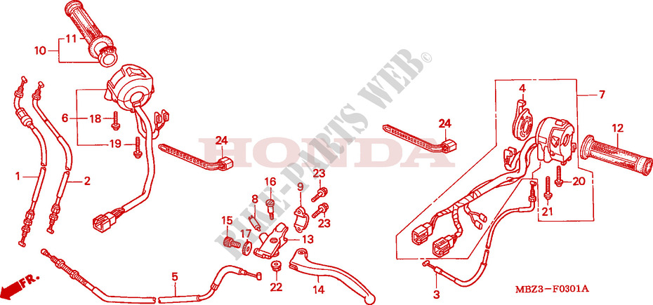 LEVIER DE GUIDON/COMMUTATEUR/ CABLE(2) pour Honda CB 600 S HORNET 34HP de 2000