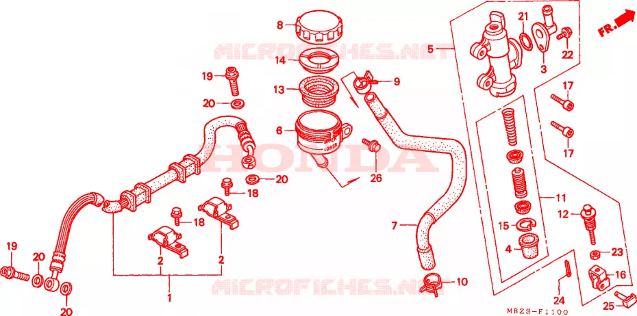 MAITRE-CYLINDRE DE FREIN ARRIERE  Honda MOTO 600 HORNET 1999  CB600FX