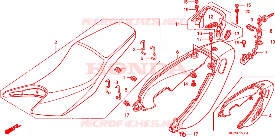 SELLE - CARENAGE ARRIERE Honda MOTO 600 HORNET 1998  CB600FW