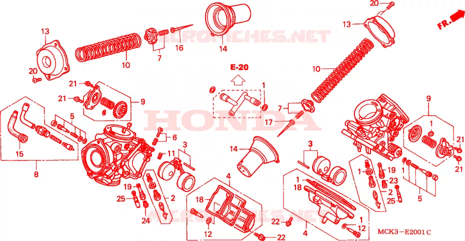 CARBURATEUR (PIECES CONSTITUTIVES) Honda MOTO 1100 SHADOW 2001  VT1100C21