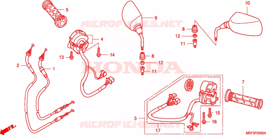 COMMODO - CABLE - RETROVISEUR Honda SCOOTER 400 SILVERWING 2008  FJS400D8