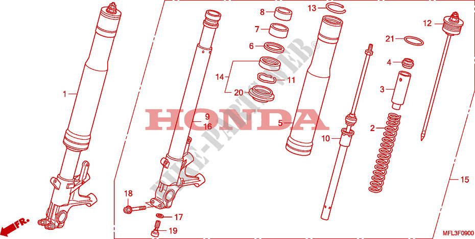 FOURCHE pour Honda CBR 1000 RR FIREBLADE ORANGE de 2010