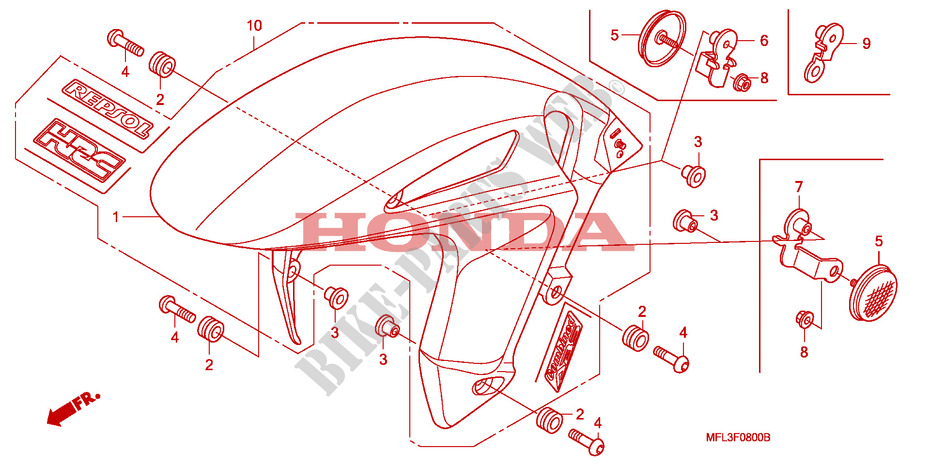 GARDE BOUE AVANT pour Honda CBR 1000 RR FIREBLADE TRICOLORE de 2010