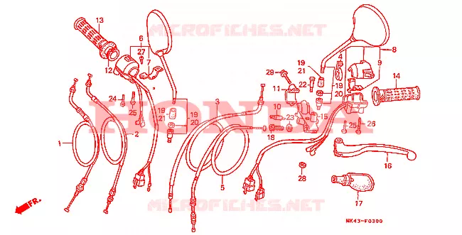 LEVIER DE GUIDON - CABLE - COMMODO Honda MOTO 500 XBR 1987  XBR500H
