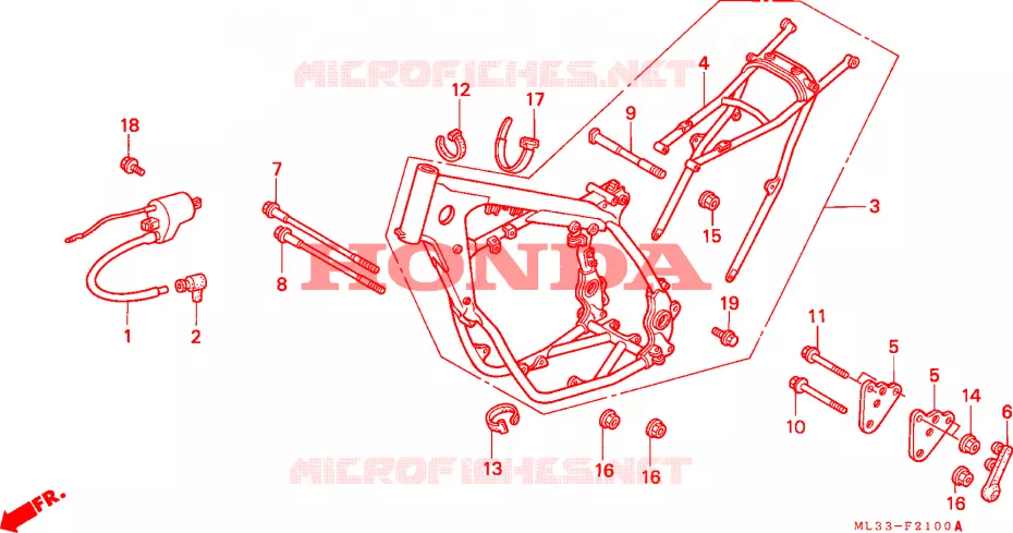 CARROSSERIE DE CHASSIS(CR500RL/RM) Honda MOTO 500 CR 1990  CR500RL