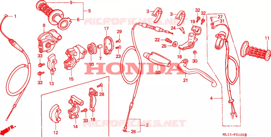 LEVIER DE GUIDON - CABLE - COMMODO Honda MOTO 500 CR 1995  CR500RS