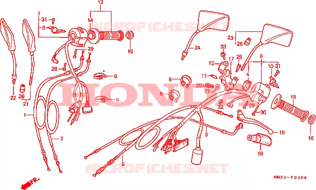 LEVIER DE GUIDON - CABLE - COMMODO Honda MOTO 450 REBEL 1986  CMX450CG