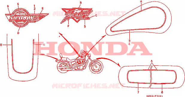 AUTOCOLLANTS (VT1100CN/CP/CR) Honda MOTO 1100 SHADOW 1993  VT1100CP