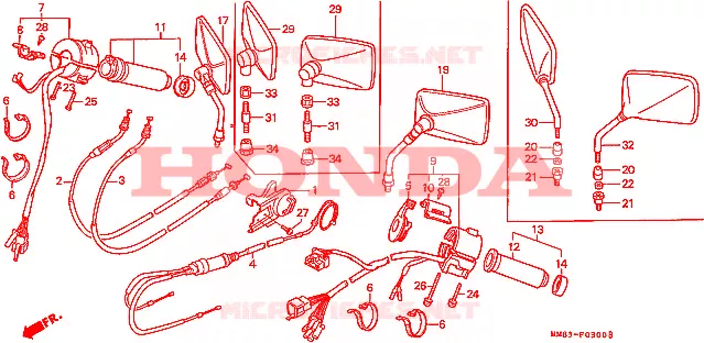 COMMODO - LEVIER - CABLE Honda MOTO 1100 SHADOW 1993  VT1100CP