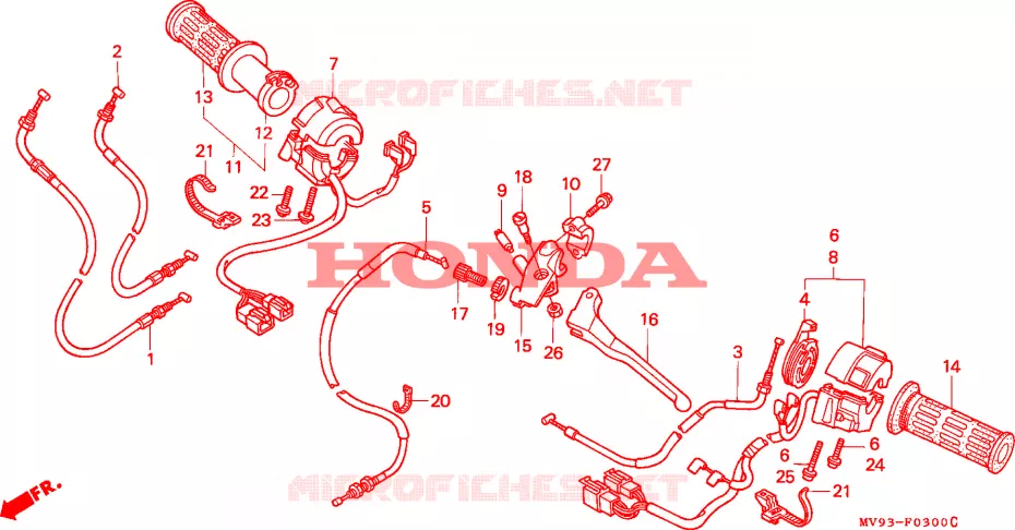 LEVIER DE GUIDON - CABLE - COMMODO Honda MOTO 600 CBR 1992  CBR600FN