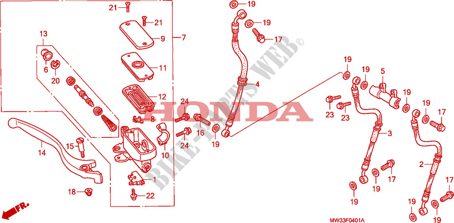 MAITRE CYLINDRE FREIN AV.(CB750F2) pour Honda SEVEN FIFTY 750 de 1996