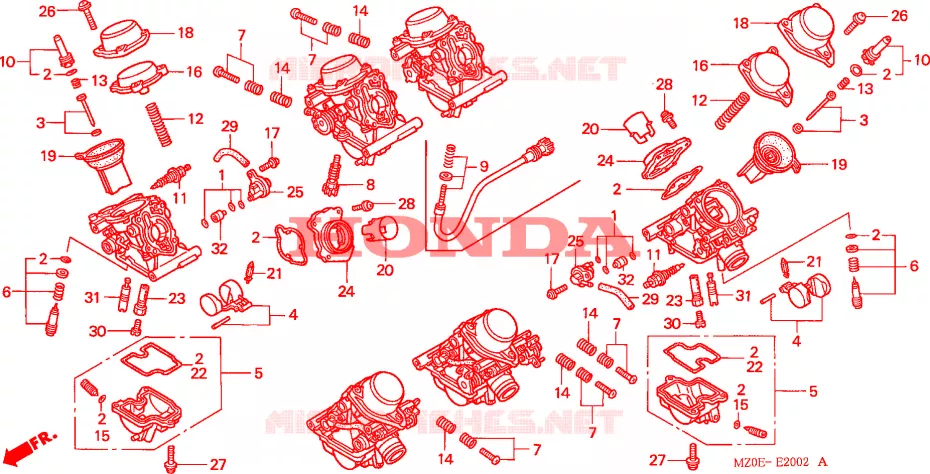 CARBURATEUR (PIECES CONSTITUTIVES) Honda MOTO 1500 GOLD-WING 2002  GL1500CD2