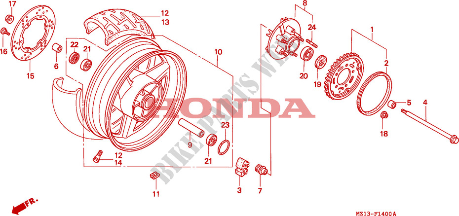 ROUE ARRIERE pour Honda BIG ONE 1000 50HP de 1994