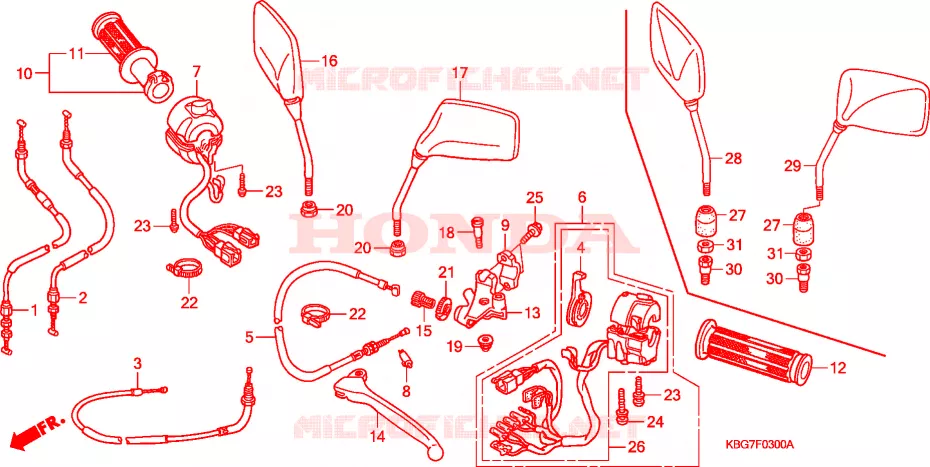 LEVIER DE GUIDON - CABLE - COMMODO Honda MOTO 250 CB 2005  CB2505