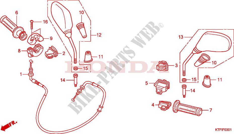 COMMODO   CABLE   RETROVISEUR (SH125/R/150/R) pour Honda SH 125 R, REAR DRUM BRAKE, TOP BOX de 2010