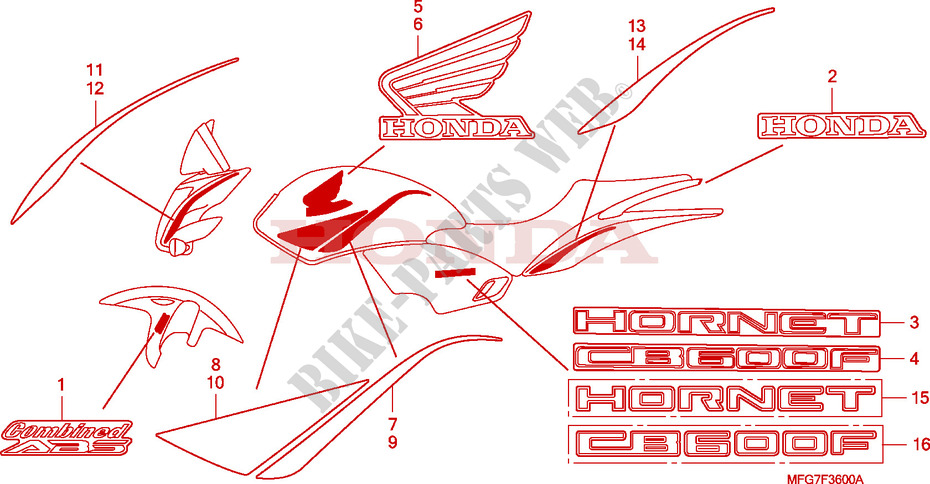 AUTOCOLLANTS pour Honda CB 600 F HORNET ABS 34HP de 2007