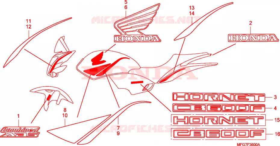 AUTOCOLLANTS Honda MOTO 600 HORNET 2008  CB600FA7