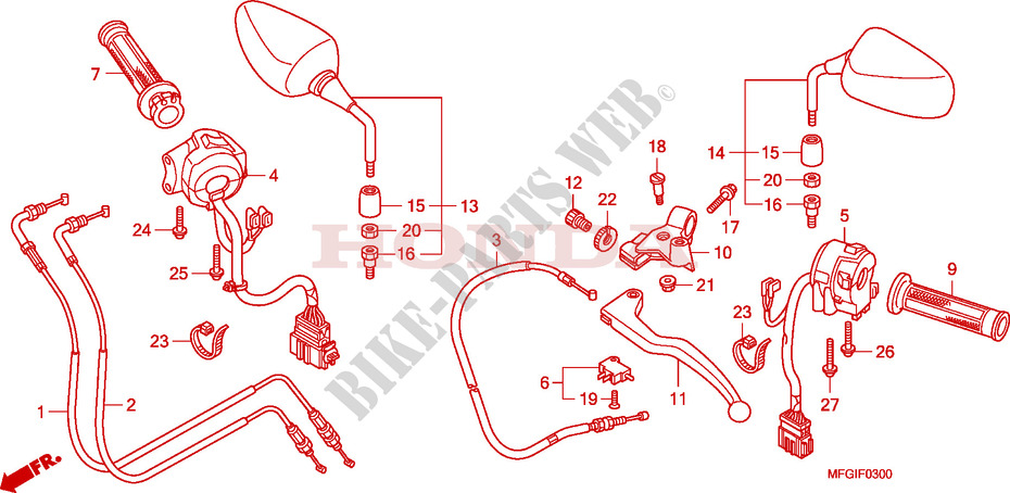 LEVIER DE GUIDON   CABLE   COMMODO pour Honda CB 600 F HORNET RAYURES de 2010