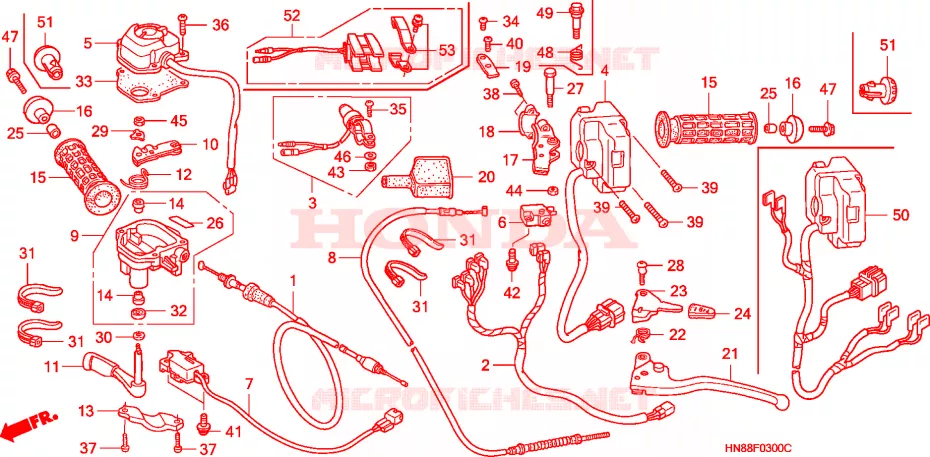 LEVIER DE GUIDON - CABLE - COMMODO Honda ATV 680 FOURTRAX 2011  TRX680FAB