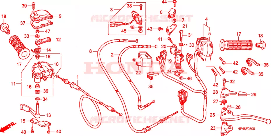 LEVIER DE GUIDON - CABLE - COMMODO Honda ATV 420 FOURTRAX 2008  TRX420TM7