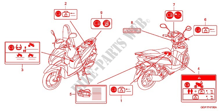 ETIQUETTE DE PRECAUTIONS (NSC50WHC/MPDC) pour Honda VISION 50 de 2012