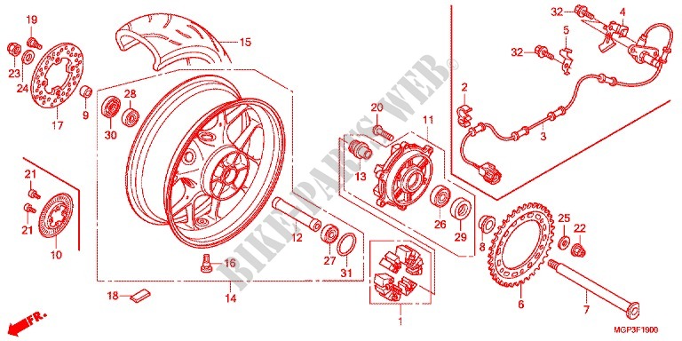 ROUE ARRIERE pour Honda CBR 1000 RR FIREBLADE TRICOLOR de 2013