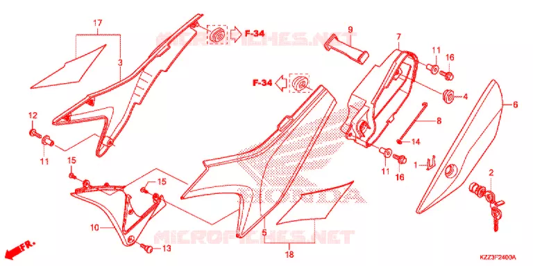 COUVERCLES LATERAUX Honda MOTO 250 CRF 2014  CRF250ME