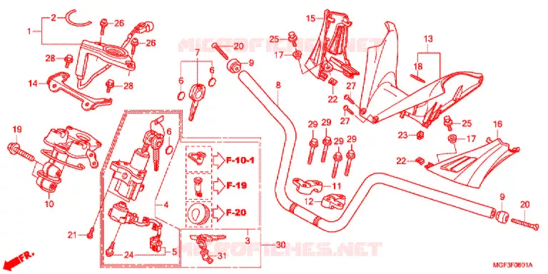 GUIDON - CARENAGE (FJS600A9-2KO/FJS600AB/DB) Honda SCOOTER 600 SILVERWING 2011  FJS600DB