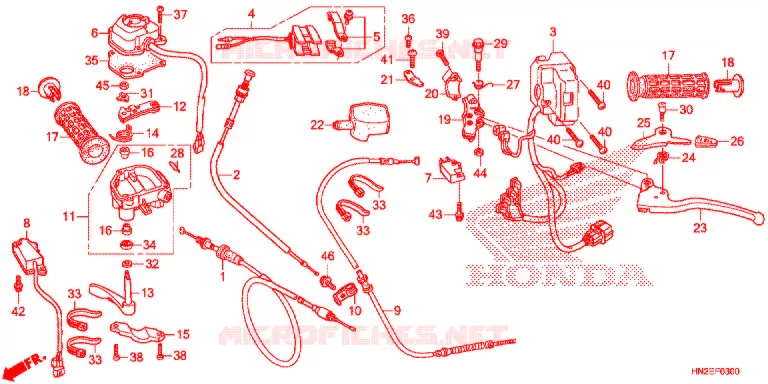 LEVIER DE GUIDON - CABLE - COMMODO Honda ATV 500 FOURTRAX 2014  TRX500FAE