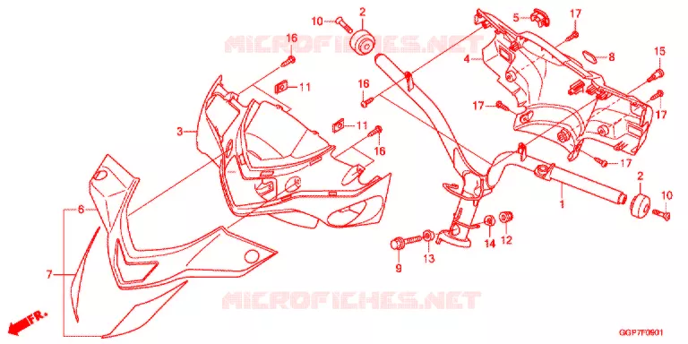 GUIDON - CARENAGE (NSC502WH/T2) Honda SCOOTER 50 VISION 2013  NSC502WHD