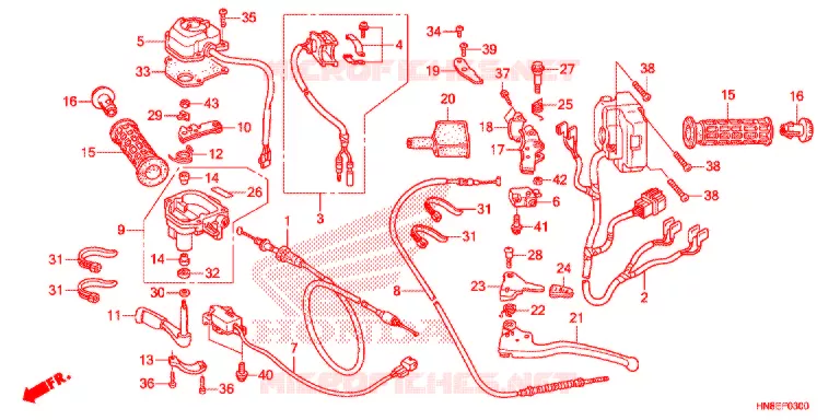 LEVIER DE GUIDON - CABLE - COMMODO Honda ATV 680 FOURTRAX 2018  TRX680FAF